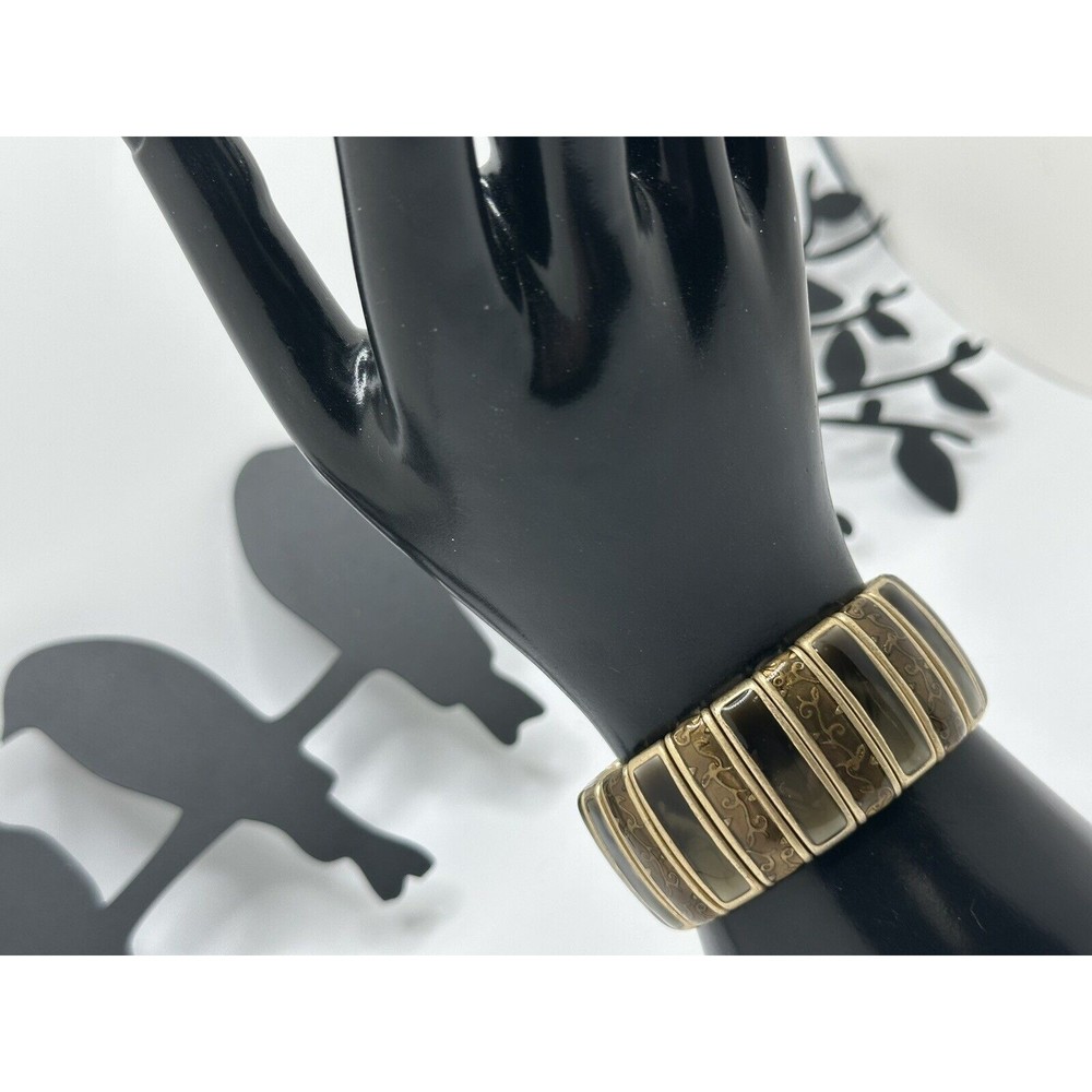 NWOT Vtg Lia Sophia Flex Bracelet Fall Greens & Browns/Gold tone LOVELY Signed